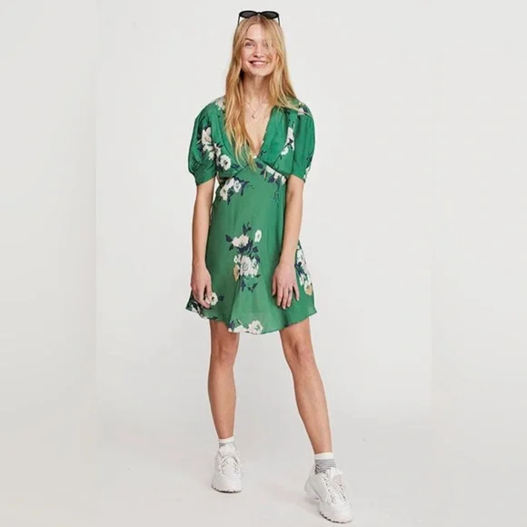 Free People Neon Garden Green Mini Dress - Green UK 12 at Urban Outfitters
